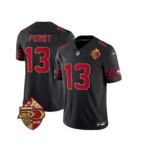 686166e7e88e3_1 Men's San Francisco 49ers #13 Brock Purdy Black 2023 F.U.S.E. 50th Patch Throwback Stitched Football Jersey