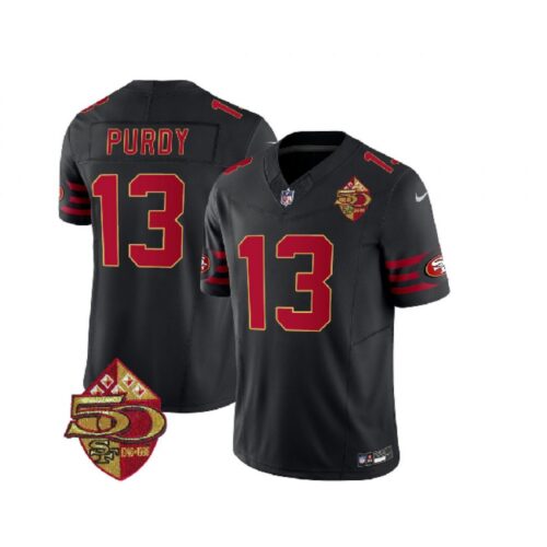686166e7e88e3_1 Men's San Francisco 49ers #13 Brock Purdy Black 2023 F.U.S.E. 50th Patch Throwback Stitched Football Jersey