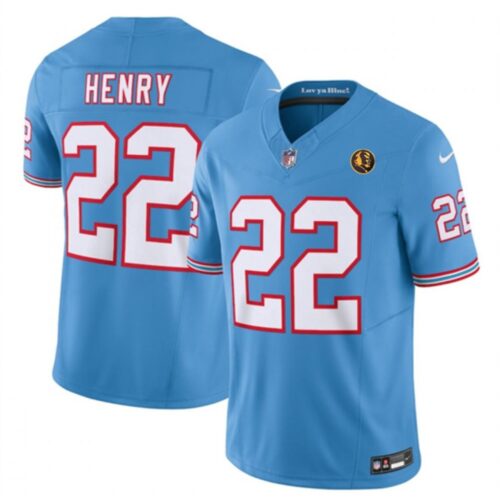 68616840d305d_1 Men's Tennessee Titans #22 Derrick Henry Blue 2023 F.U.S.E. Throwback With John Madden Patch Vapor Limited Stitched Football Jersey