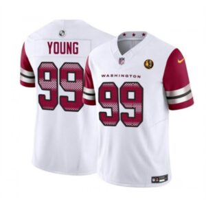 6861689550a2d_1 Men's Washington Commanders #99 Chase Young White 2023 F.U.S.E. With John Madden Patch Vapor Limited Stitched Football Jersey