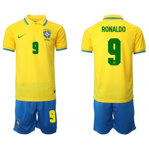 68616a1880678_1 Men's Brazil #9 Ronaldo Yellow Home Soccer Jersey Suit