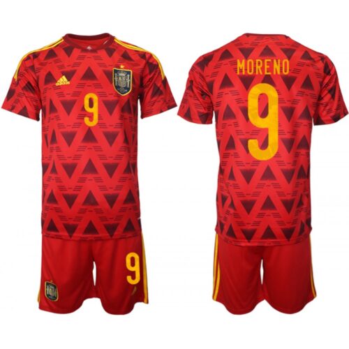 68616a3f0647f_1 Men's Spain #9 Moreno Red Home Soccer Jersey Suit