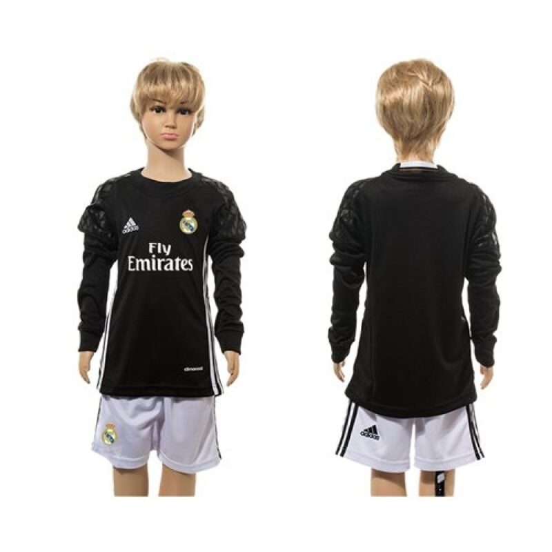 68616a6c8000c_1 Real Madrid Blank Black Goalkeeper Long Sleeves Kid Soccer Club Jersey