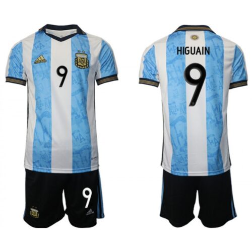 68616a91d0ac7_1 Men's Argentina #9 Higuain White/Blue Home Soccer Jersey Suit
