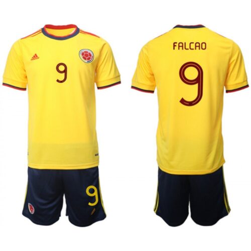 68616aaa6e128_1 Men's Colombia #9 Falcao Yellow Home Soccer Jersey Suit