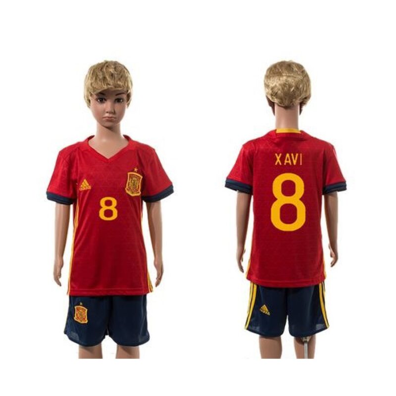 68616afd84597_1 Spain #8 Xavi Red Home Kid Soccer Country Jersey