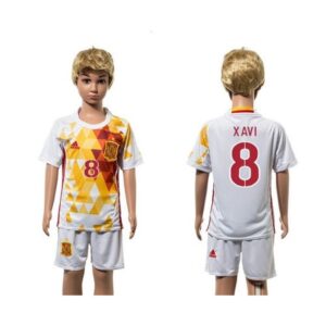 68616b031be5f_1 Spain #8 Xavi White Away Kid Soccer Country Jersey
