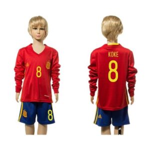 68616b05eeb16_1 Spain #8 Koke Red Home Long Sleeves Kid Soccer Country Jersey