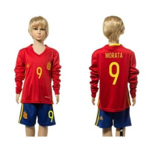 68616b14014bf_1 Spain #9 Morata Red Home Long Sleeves Kid Soccer Country Jersey
