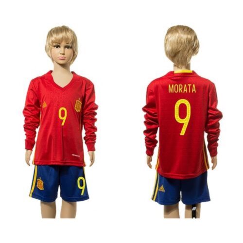 68616b14014bf_1 Spain #9 Morata Red Home Long Sleeves Kid Soccer Country Jersey