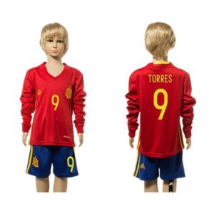 68616b1682ae3_1 Spain #9 Torres Red Home Long Sleeves Kid Soccer Country Jersey
