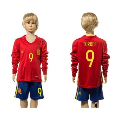 68616b1682ae3_1 Spain #9 Torres Red Home Long Sleeves Kid Soccer Country Jersey