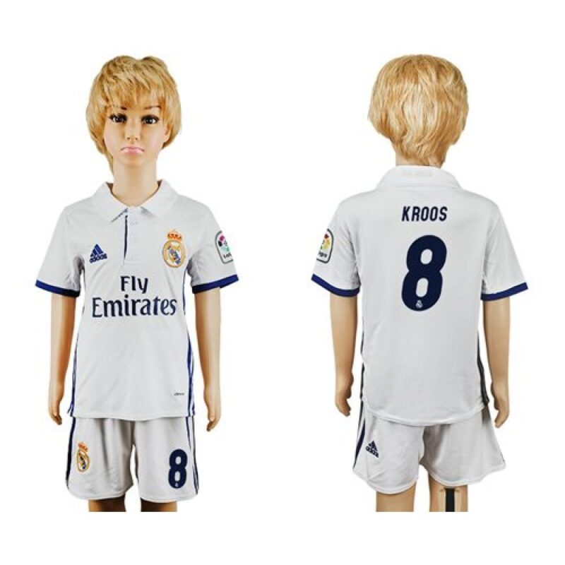 68616b2b93989_1 Real Madrid #8 Kroos White Home Kid Soccer Club Jersey