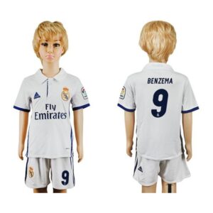 68616b2e32de0_1 Real Madrid #9 Benzema White Home Kid Soccer Club Jersey