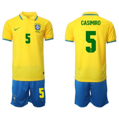 68616b9c33874_1 Men's Brazil #5 Casemiro Yellow Home Soccer Jersey Suit