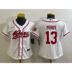 68616bcb9c382_1 Youth San Francisco 49ers #13 Brock Purdy White With Patch Cool Base Stitched Baseball Jersey