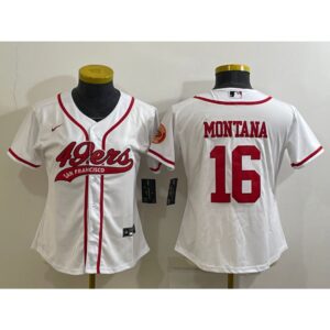 68616bce32ffd_1 Youth San Francisco 49ers #16 Joe Montana White With Patch Cool Base Stitched Baseball Jersey