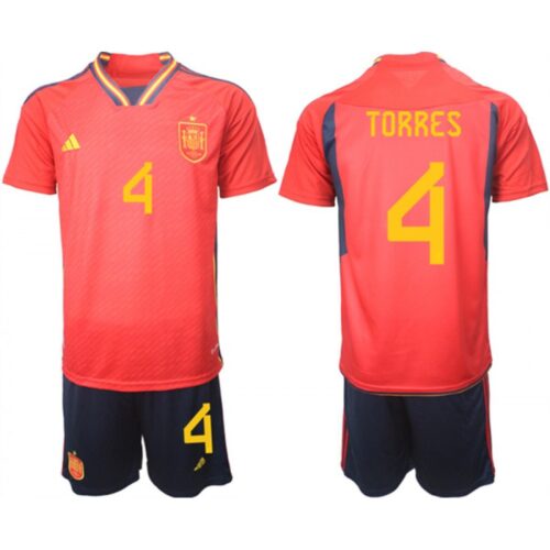 68616bdbd7107_1 Men's Spain #4 Torres Red Home Soccer Jersey Suit
