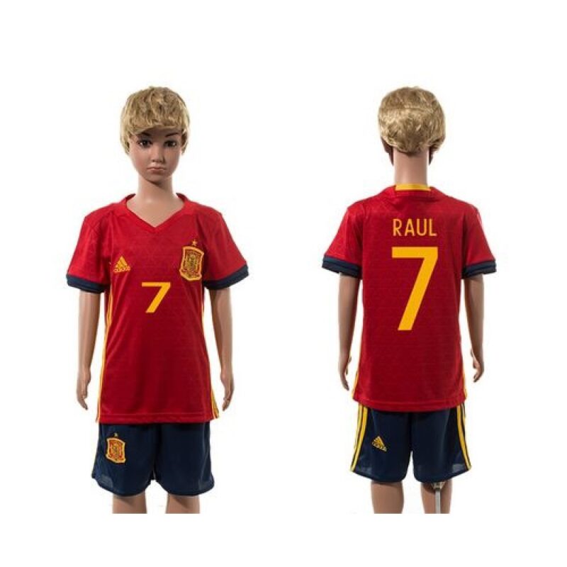 68616bf411e51_1 Spain #7 Raul Red Home Kid Soccer Country Jersey