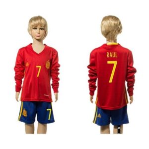 68616bfcee27e_1 Spain #7 Raul Red Home Long Sleeves Kid Soccer Country Jersey