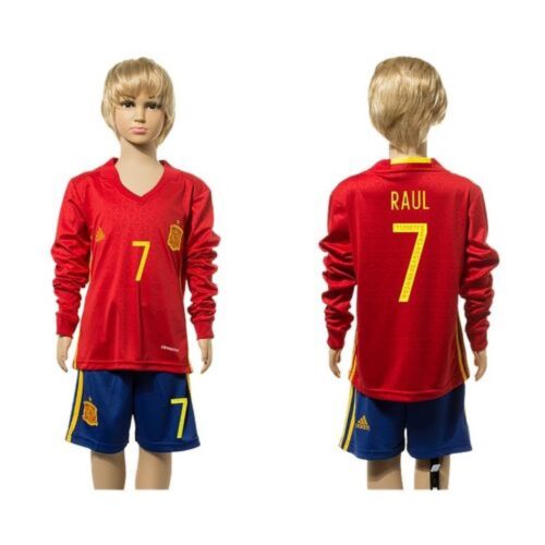 68616bfcee27e_1 Spain #7 Raul Red Home Long Sleeves Kid Soccer Country Jersey