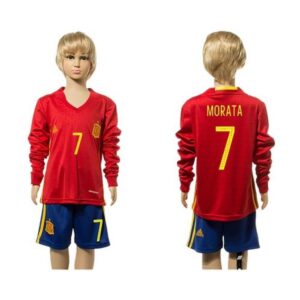68616bffa1fec_1 Spain #7 Morata Red Home Long Sleeves Kid Soccer Country Jersey