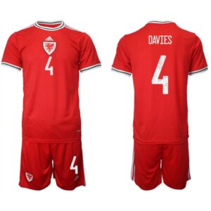 68616c1ae82e1_1 Men's Wales #4 Davies Red Home Soccer Jersey Suit