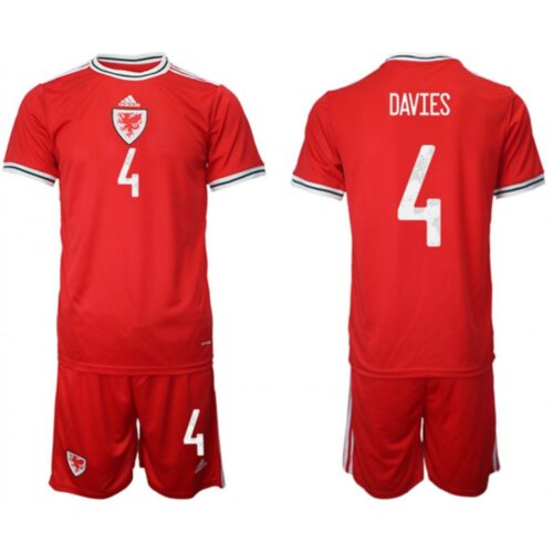 68616c1ae82e1_1 Men's Wales #4 Davies Red Home Soccer Jersey Suit