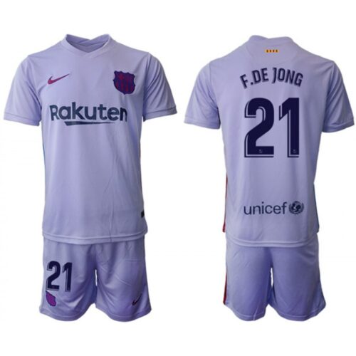 68616c6419327_1 Men's Barcelona #21 Frenkie de Jong 2021/22 Grey Away Soccer Jersey Suit