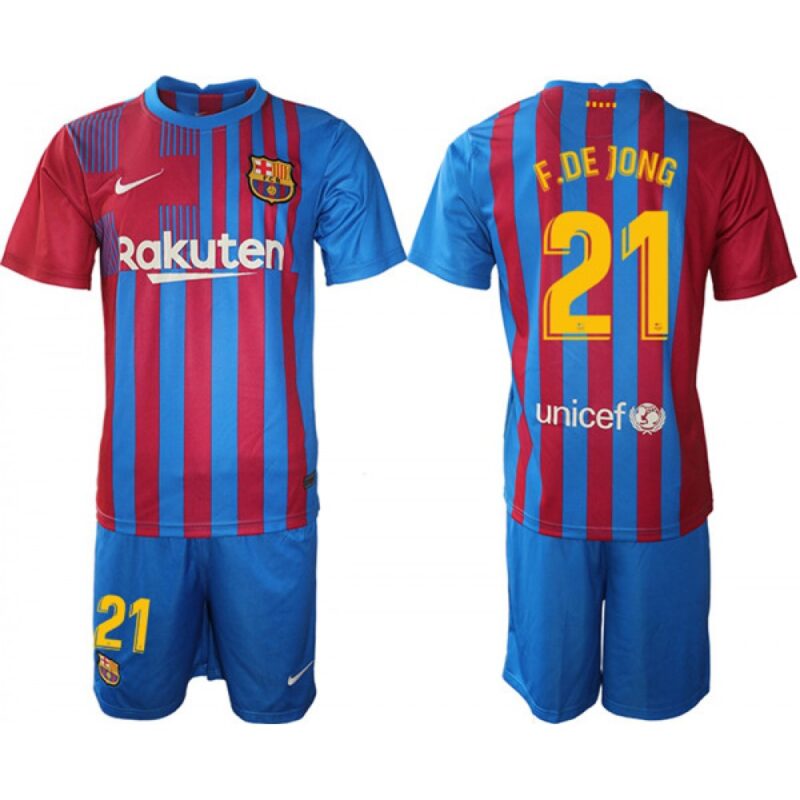 68616c697dcb9_1 Men's Barcelona #21 Frenkie de Jong 2021/22 Red Home Soccer Jersey Suit