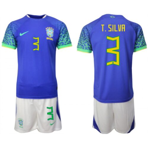 68616c747c267_1 Men's Brazil #3 T. Silva Blue 2022 FIFA World Cup Away Soccer Jersey Suit