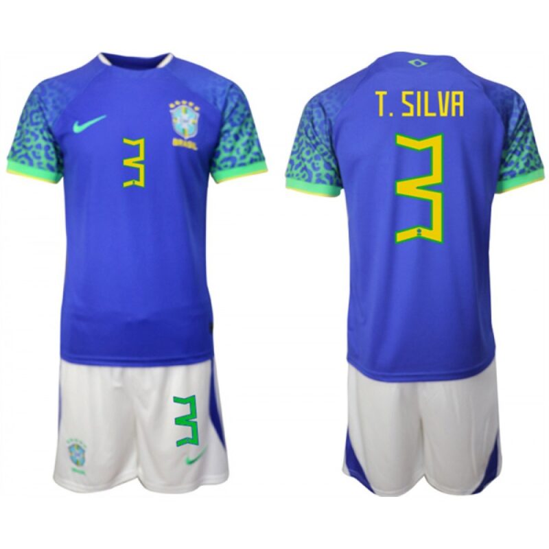 68616c747c267_1 Men's Brazil #3 T. Silva Blue 2022 FIFA World Cup Away Soccer Jersey Suit