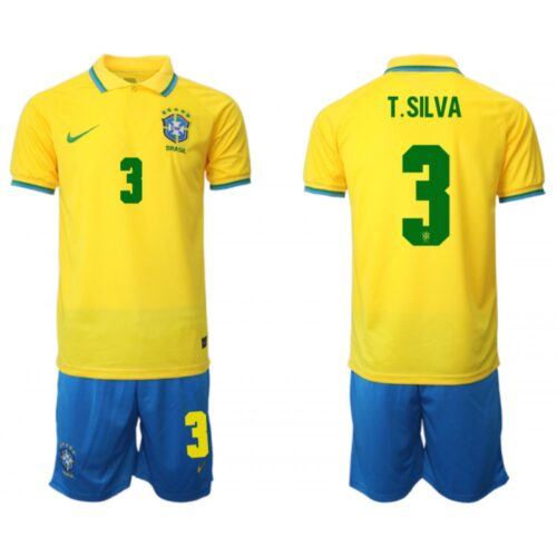 68616c77a44b9_1 Men's Brazil #3 T. Silva Yellow Home Soccer Jersey Suit