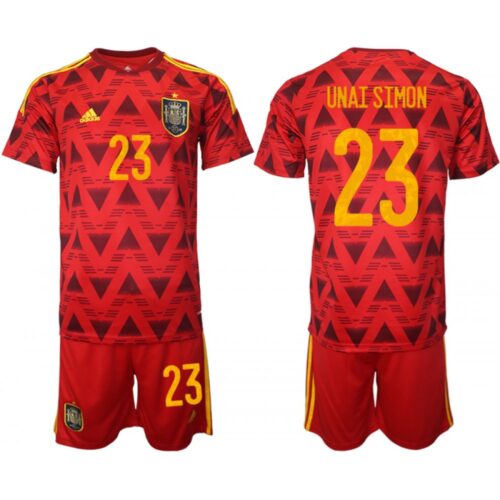68616cd7cef77_1 Men's Spain #23 Unai Simon Red Home Soccer Jersey Suit