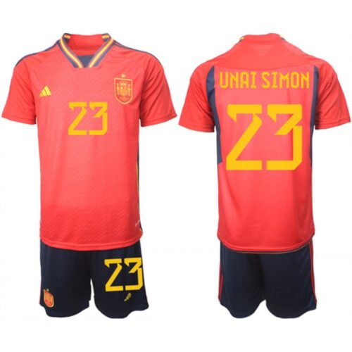 68616cda6d9eb_1 Men's Spain #23 Unai Simon Red Home Soccer Jersey Suit