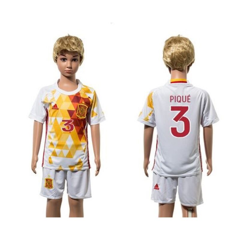 68616cdd29891_1 Spain #3 Pique White Away Kid Soccer Country Jersey