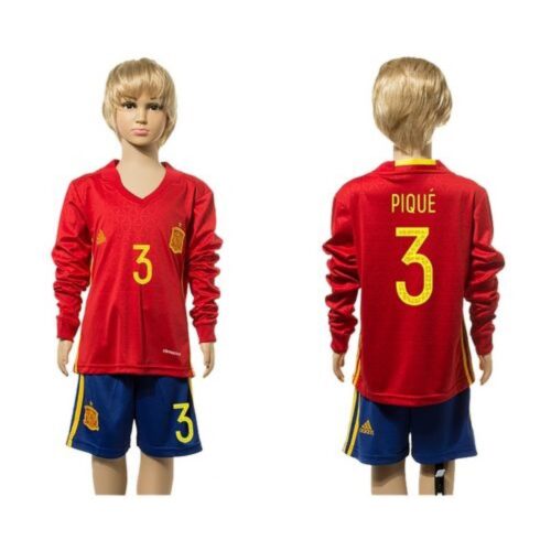 68616cdfc15d3_1 Spain #3 Pique Red Home Long Sleeves Kid Soccer Country Jersey