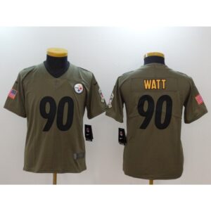 68616d31cee00_1 Youth Pittsburgh Steelers #90 T.J. Watt Green Salute to Service Limited Stitched NFL Jersey