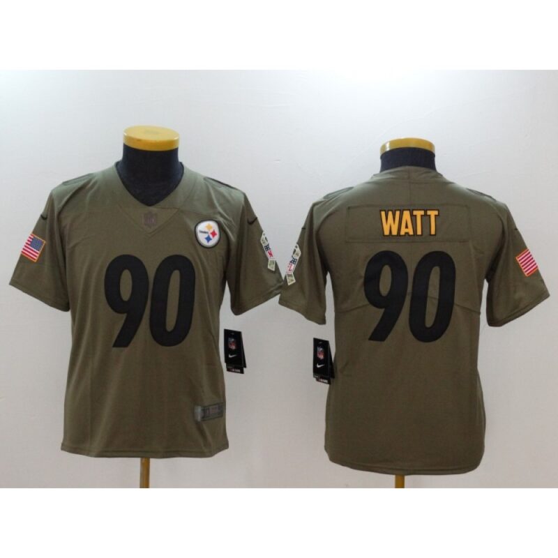 68616d31cee00_1 Youth Pittsburgh Steelers #90 T.J. Watt Green Salute to Service Limited Stitched NFL Jersey