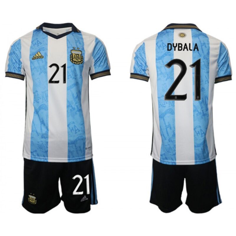 68616d42c967a_1 Men's Argentina #21 Dybala Maradona White/Blue Home Soccer Jersey Suit