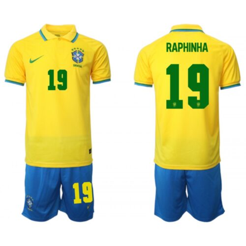 68616d75ac0e4_1 Men's Brazil #19 Raphinha Yellow Home Soccer Jersey Suit