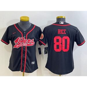 68616d9624be7_1 Youth San Francisco 49ers #80 Jerry Rice Black With Patch Cool Base Stitched Baseball Jersey