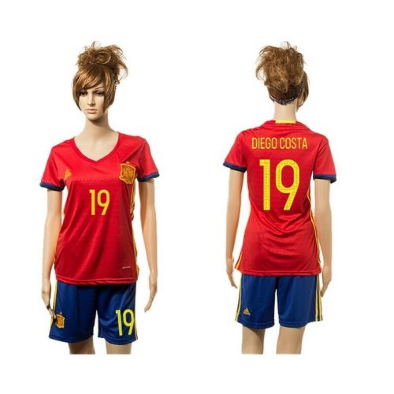 68616dbbe24da_1 Women's Spain #19 Diego Costa Red Home Soccer Country Jersey