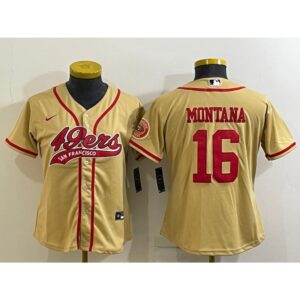 68616e28dd82c_1 Youth San Francisco 49ers #16 Joe Montana Gold With Patch Cool Base Stitched Baseball Jersey