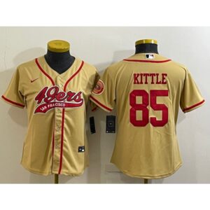 68616e32c1834_1 Youth San Francisco 49ers #85 George Kittle Gold With Patch Cool Base Stitched Baseball Jersey