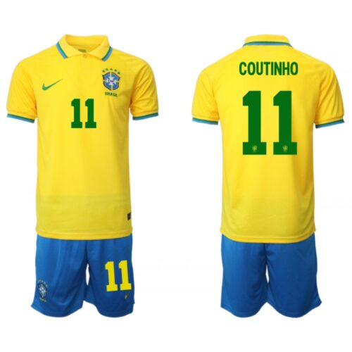 68616e6a4b56e_1 Men's Brazil #11 Coutinho Yellow Home Soccer Jersey Suit