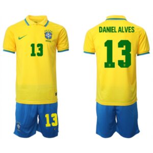 68616e7078fc9_1 Men's Brazil #13 Daniel Alves Yellow 2022 FIFA World Cup HomeSoccer Jersey Suit