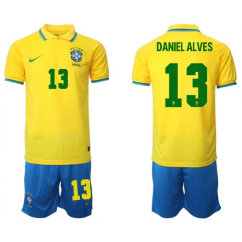 68616e7078fc9_1 Men's Brazil #13 Daniel Alves Yellow 2022 FIFA World Cup HomeSoccer Jersey Suit