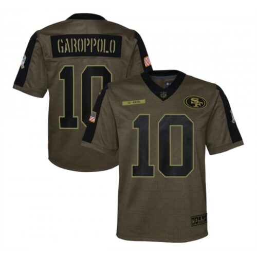 68616e7078fcb_1 Youth San Francisco 49ers #10 Jimmy Garoppolo 2021 Olive Salute To Service Limited Stitched Jersey