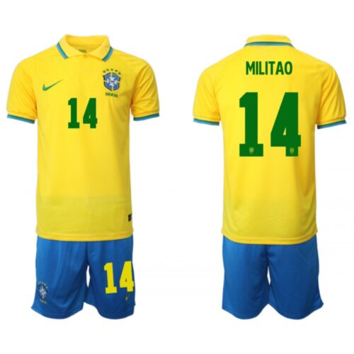 68616e748bc09_1 Men's Brazil #14 Militao Yellow Home Soccer Jersey Suit